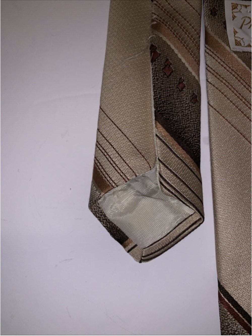 Philippe Longet Paris New York Brown Beige Tan Striped Neck Tie Vintage 3” 53” - Picture 9 of 11